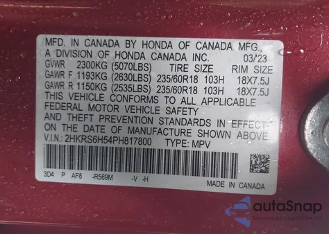 2023 Honda Cr-V Hybrid Sport z USA, uszkodzony, nr VIN 2HKRS6H54PH817800